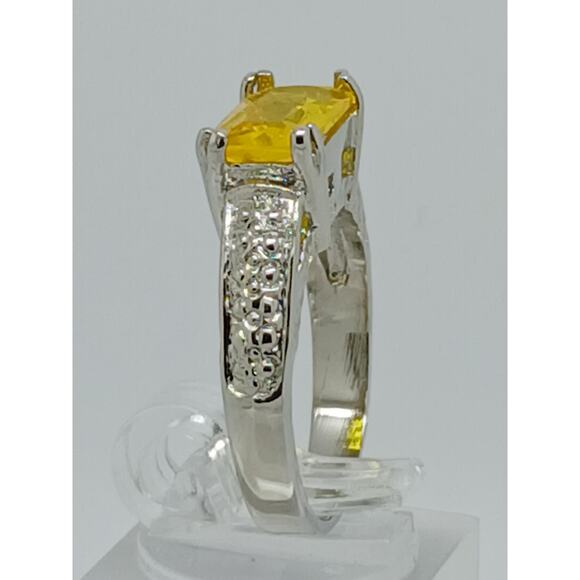 3CT Vintage Gold Plated Canary Yellow Radiant Sim Diamond CZ Engagement Ring 7 - Picture 7 of 10